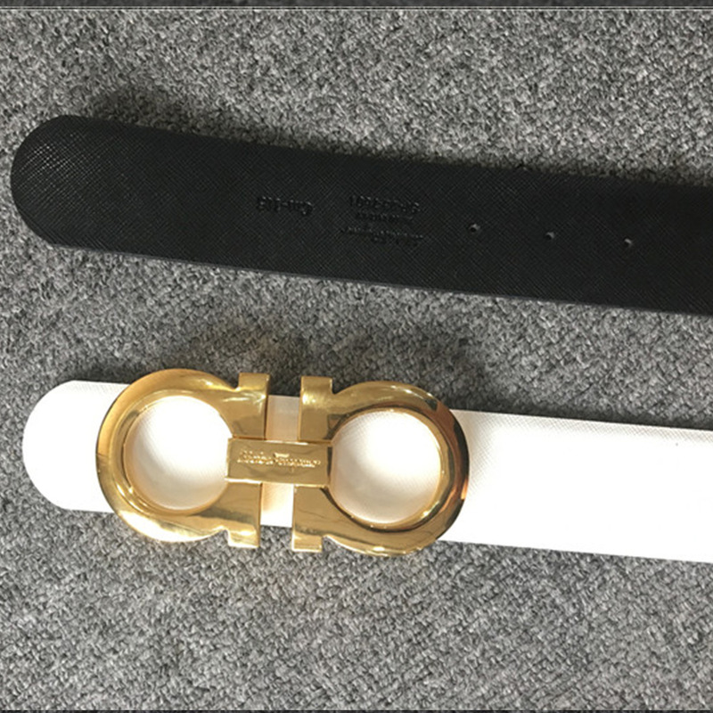 Ferragamo Limited Quality Ferragamo Reversible belt 237601 white featuring oversized double golden Gancio buckle