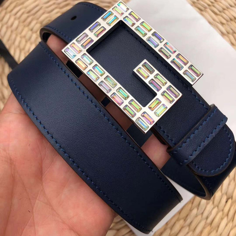 leather belt with square G*u*i buckle in blue