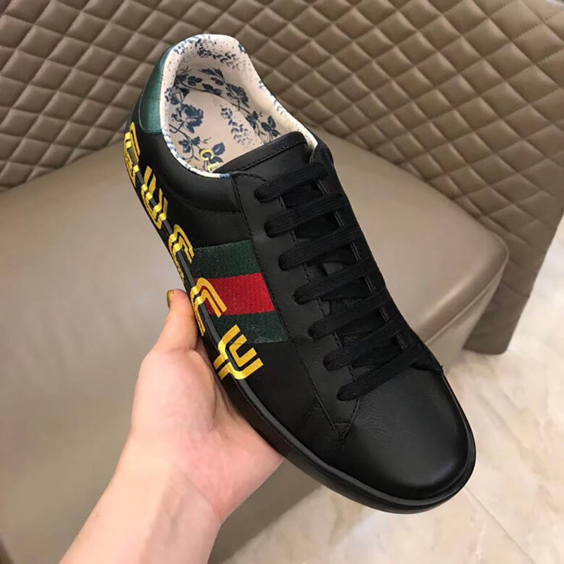 g*u*i ace sneaker with G*u*iy print in black