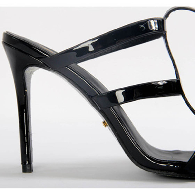 G*u*i ursula patent ankle-wrap cage sandal black