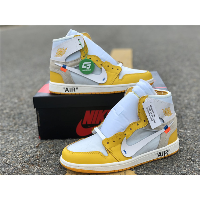 OFF White & NK x Air Jordan 1 GS Yellow 1985 Sneakers Men Women