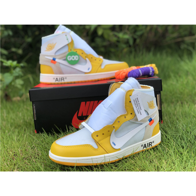 OFF White & NK x Air Jordan 1 GS Yellow 1985 Sneakers Men Women