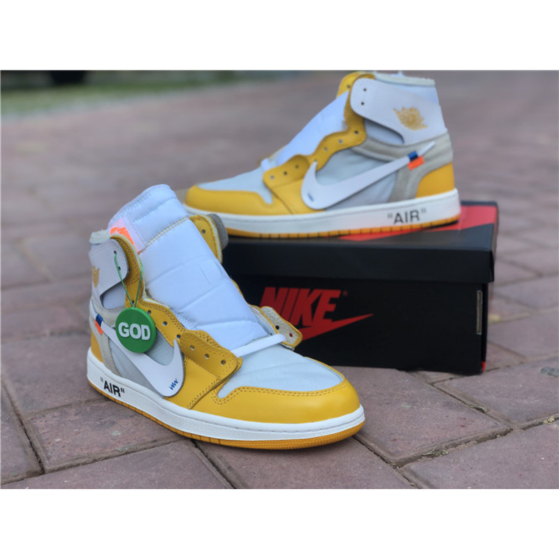 OFF White & NK x Air Jordan 1 GS Yellow 1985 Sneakers Men Women