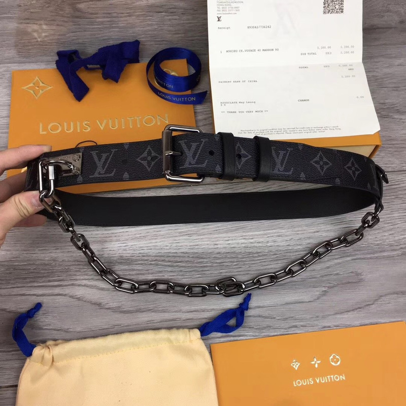 l**is V*t*n signature chain 35mm belt in black