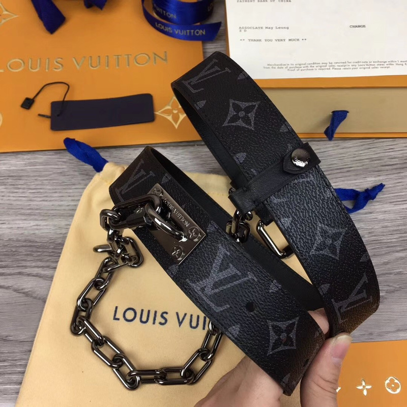 l**is V*t*n signature chain 35mm belt in black