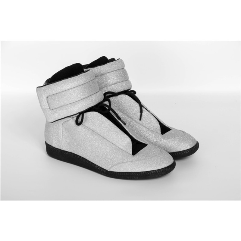 limited version ma*s*n Ma*i*la silver future leather high-top sneakers with black outsole