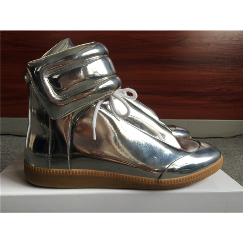 limited version ma*s*n Ma*i*la silver patent leather high-top sneakers